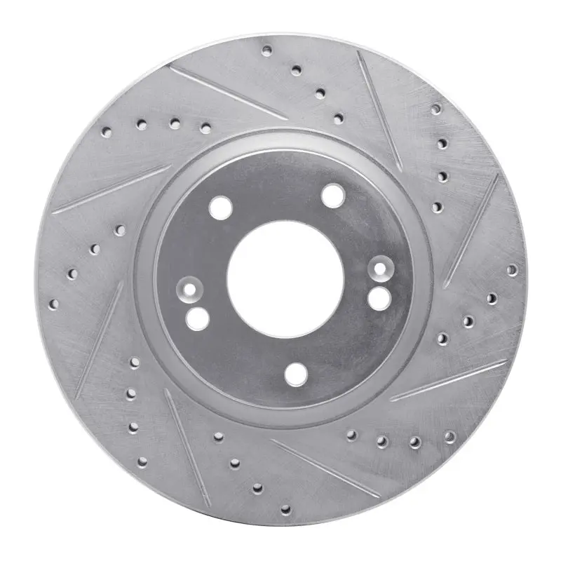 R1 10-13 Hyundai Santa Fe Front Right Drilled & Slotted Silver Brake Rotor 1