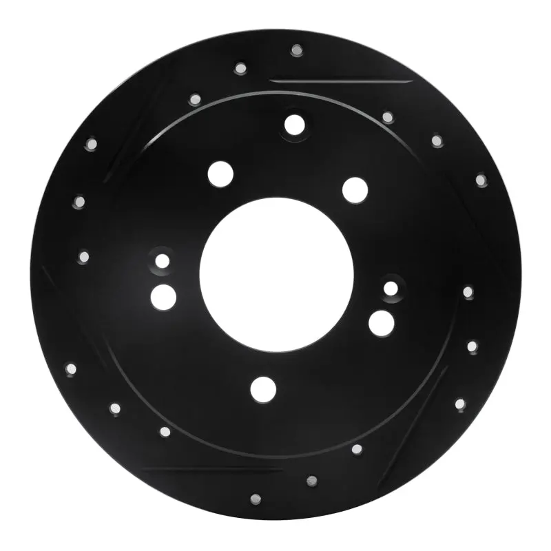 R1 10-13 Kia Forte Rear Left Drilled & Slotted Black Brake Rotor 1