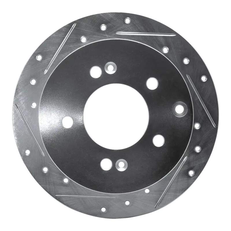 R1 10-13 Kia Forte5 Rear Left Drilled & Slotted Silver Brake Rotor 1