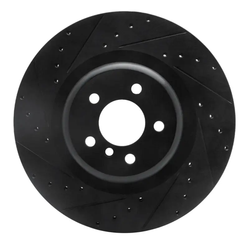 R1 10-14 Bmw X5 Rear Left Drilled & Slotted Black Brake Rotor 1