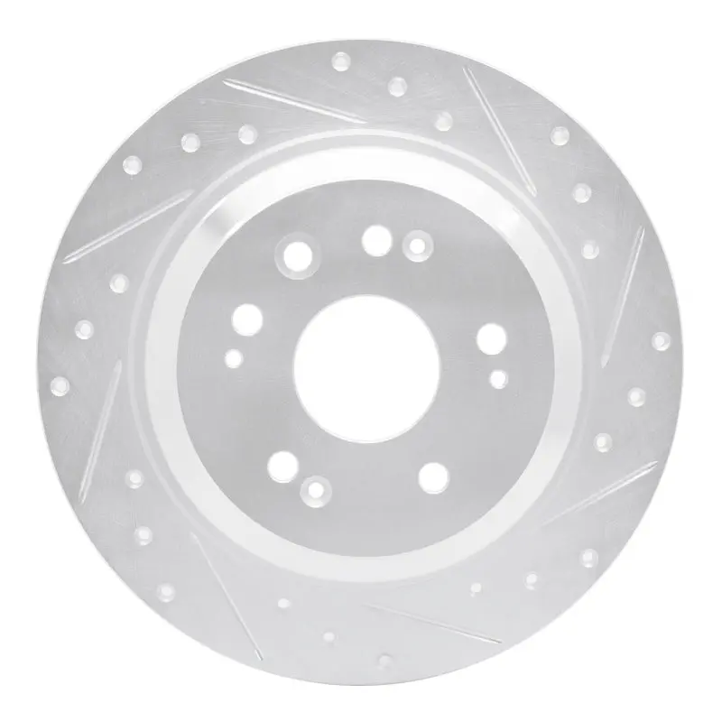 R1 10-15 Honda Crosstour Rear Right Drilled & Slotted Silver Brake Rotor 1