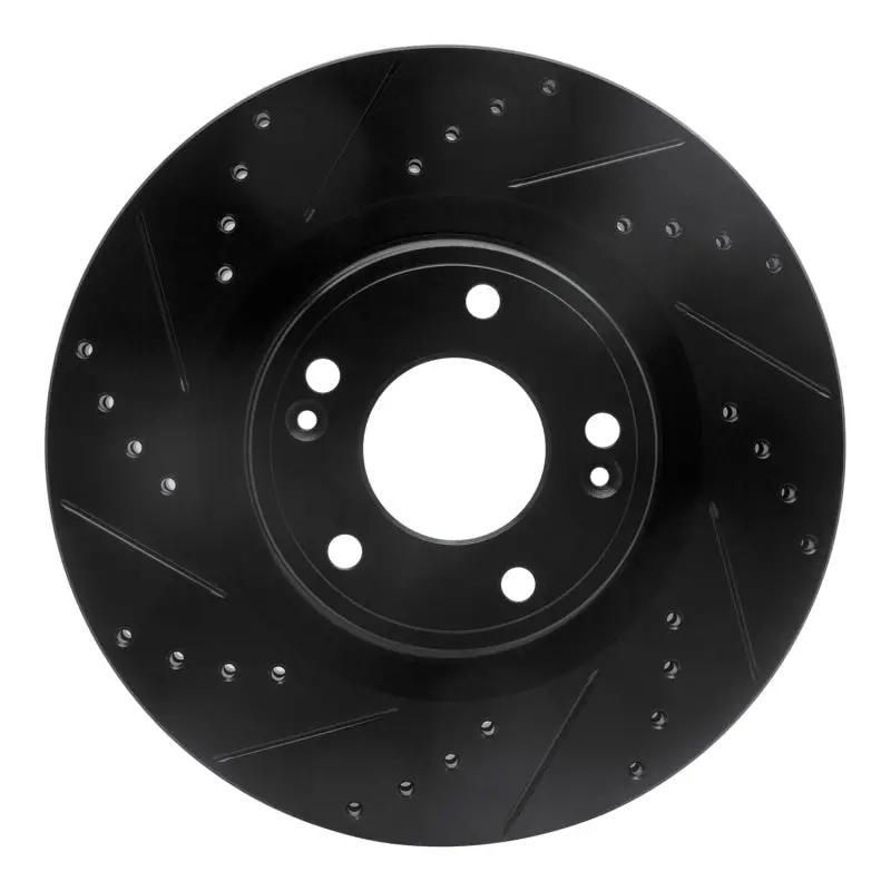 R1 10-16 Hyundai Genesis Coupe Front Left Drilled & Slotted Black Brake Rotor 1