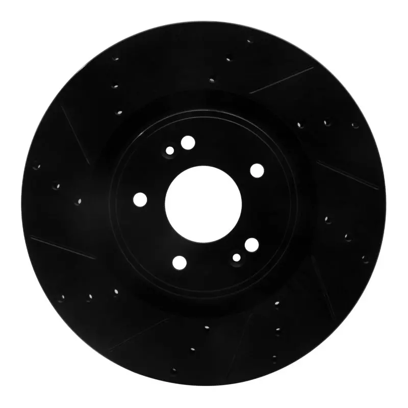 R1 10-16 Hyundai Genesis Coupe Front Left Drilled & Slotted Black Brake Rotor 1