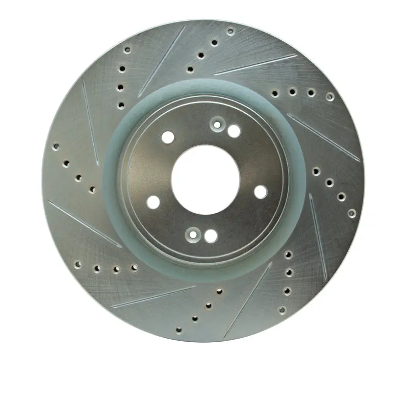 R1 10-16 Hyundai Genesis Coupe Front Left Drilled & Slotted Silver Brake Rotor 1