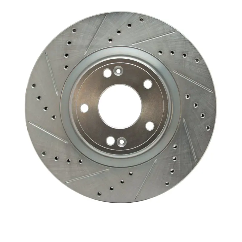 R1 10-16 Hyundai Genesis Coupe Front Left Drilled & Slotted Silver Brake Rotor 1