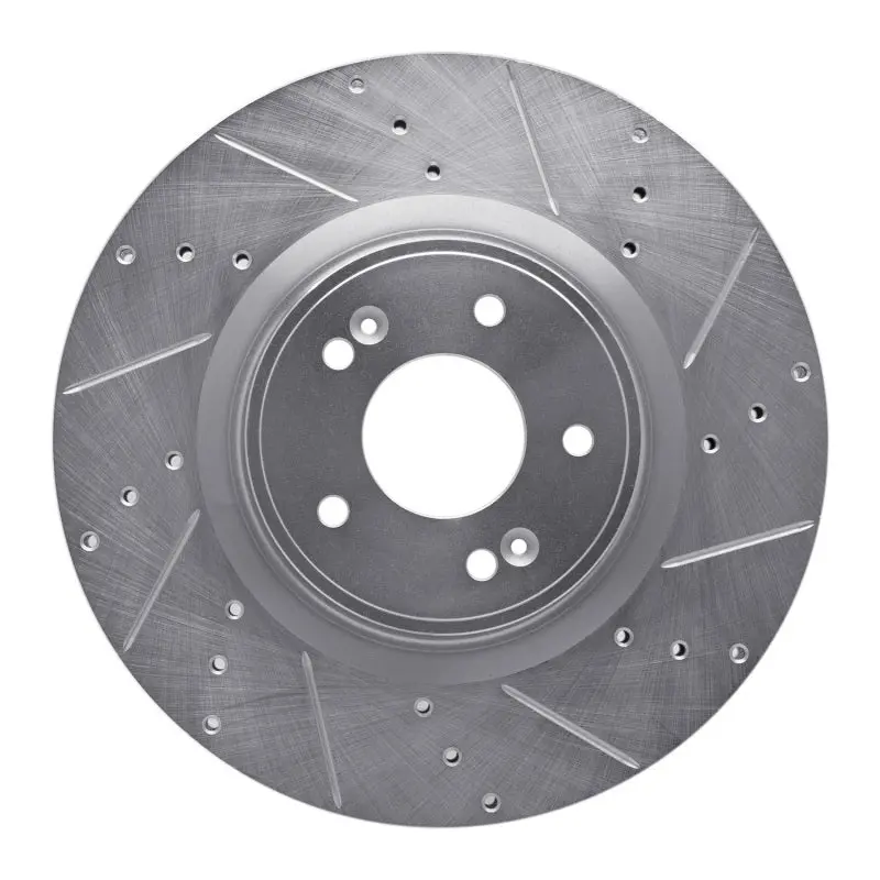R1 10-16 Hyundai Genesis Coupe Front Right Drilled & Slotted Silver Brake Rotor 1