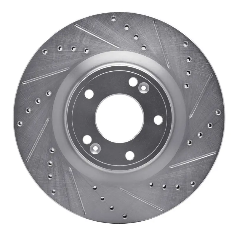 R1 10-16 Hyundai Genesis Coupe Front Right Drilled & Slotted Silver Brake Rotor 1