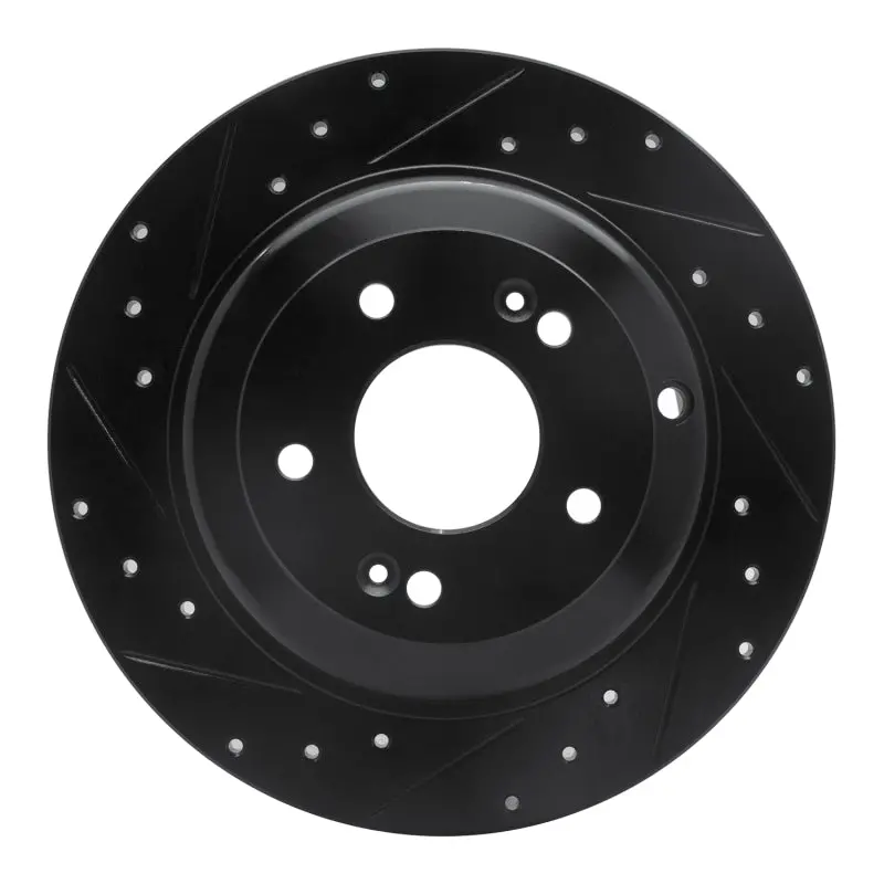 R1 10-16 Hyundai Genesis Coupe Rear Left Drilled & Slotted Black Brake Rotor 1