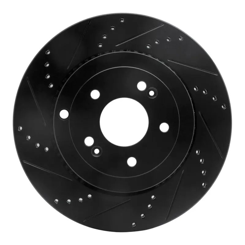 R1 10-16 Hyundai Genesis Coupe Rear Left Drilled & Slotted Black Brake Rotor 1