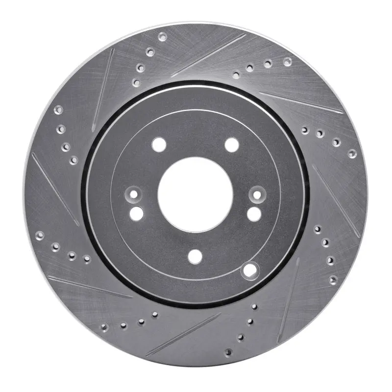 R1 10-16 Hyundai Genesis Coupe Rear Left Drilled & Slotted Silver Brake Rotor 1