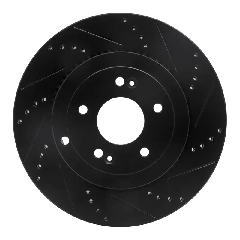 R1 10-16 Hyundai Genesis Coupe Rear Right Drilled & Slotted Black Brake Rotor 1