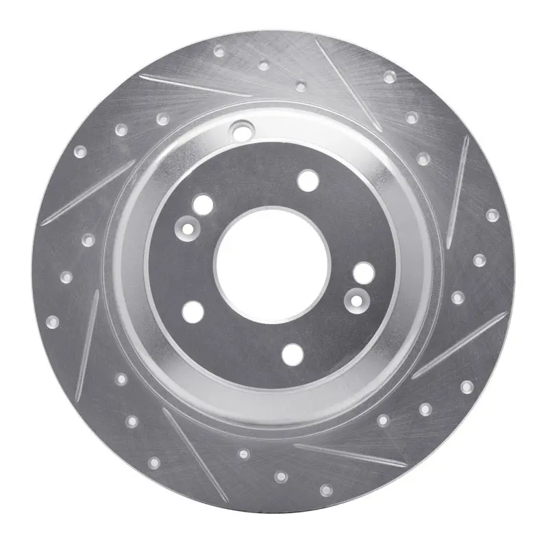 R1 10-16 Hyundai Genesis Coupe Rear Right Drilled & Slotted Silver Brake Rotor 1