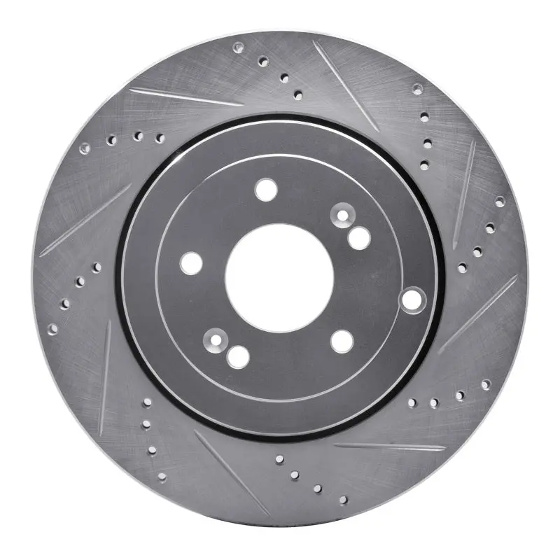 R1 10-16 Hyundai Genesis Coupe Rear Right Drilled & Slotted Silver Brake Rotor 1