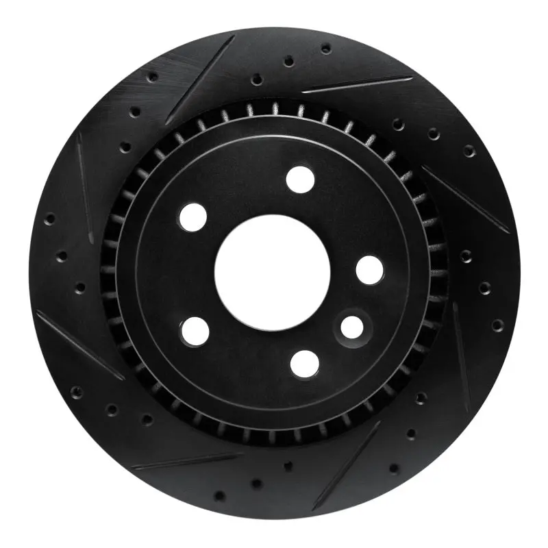 R1 10-17 Volvo Xc60 Rear Left Drilled & Slotted Black Brake Rotor 1