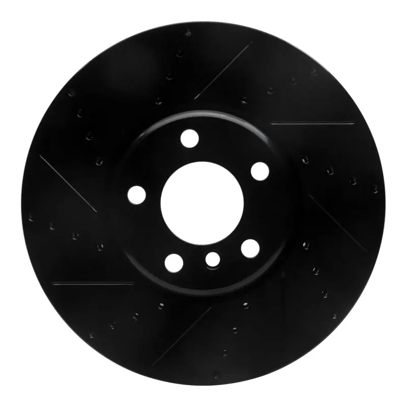 R1 10-18 Bmw 535I Gt Right Front Drilled & Slotted Black Brake Rotor 1