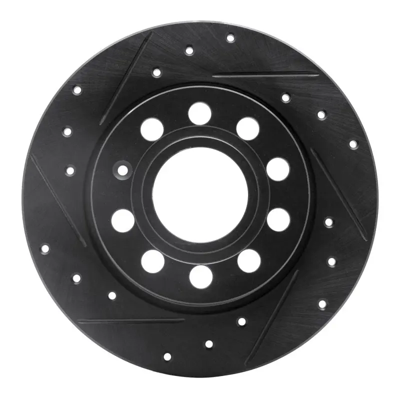 R1 10-19 Audi A3 Rear Left Drilled & Slotted Black Brake Rotor 1