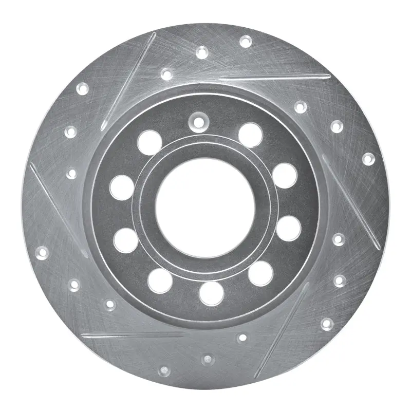R1 10-19 Audi A3 Rear Left Drilled & Slotted Silver Brake Rotor 1
