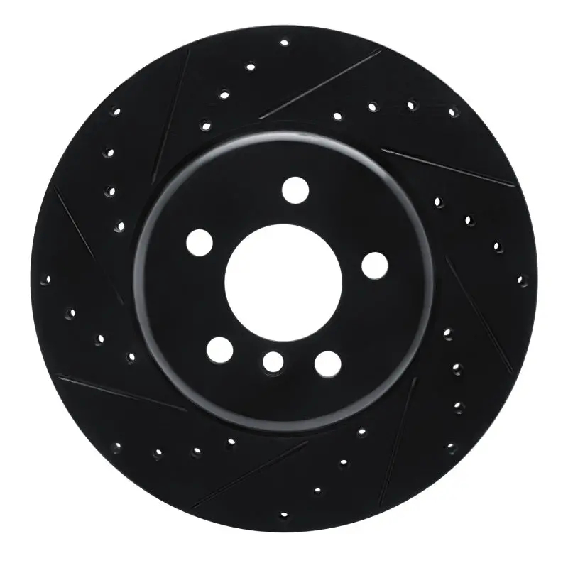 R1 10-19 Bmw 535I Gt Rear Left Drilled & Slotted Black Brake Rotor 1