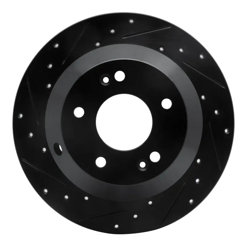 R1 10-21 Hyundai Santa Fe Rear Left Drilled & Slotted Black Brake Rotor 1