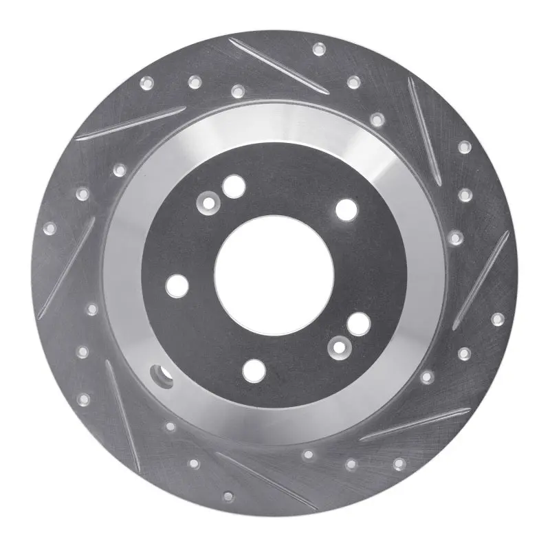 R1 10-21 Hyundai Santa Fe Rear Right Drilled & Slotted Silver Brake Rotor 1