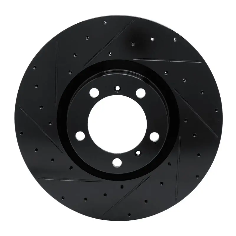 R1 10-24 Audi E-Tron Gt Left Front Drilled & Slotted Black Brake Rotor 1