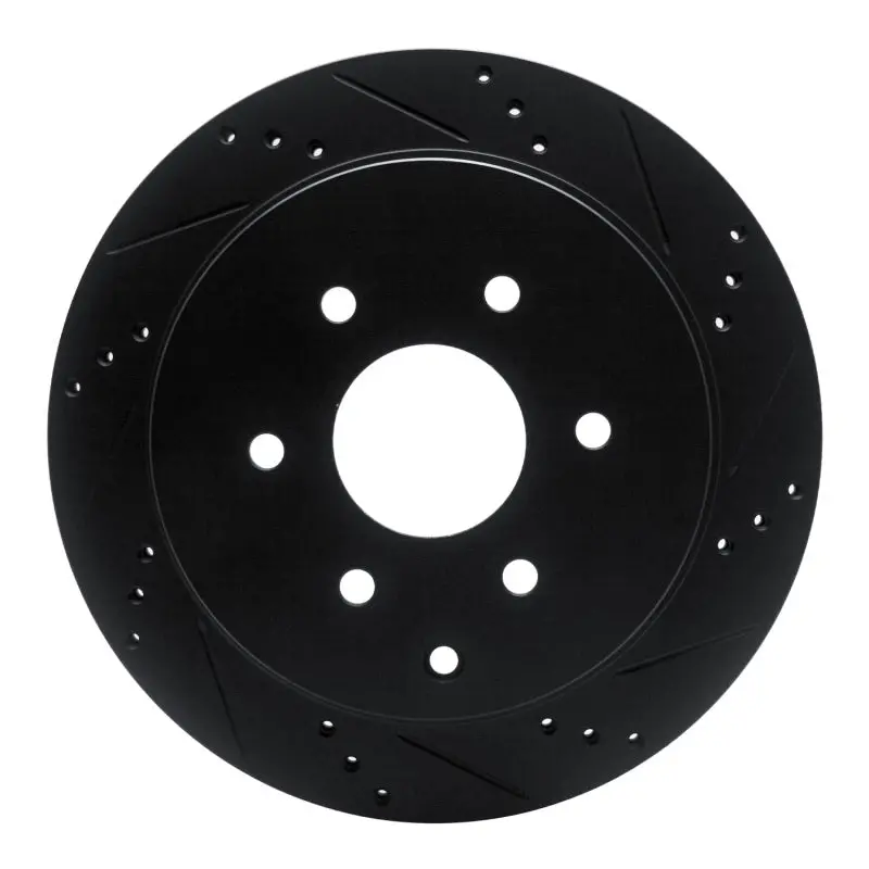 R1 10-24 Infiniti Qx80 Rear Right Drilled & Slotted Black Brake Rotor 1