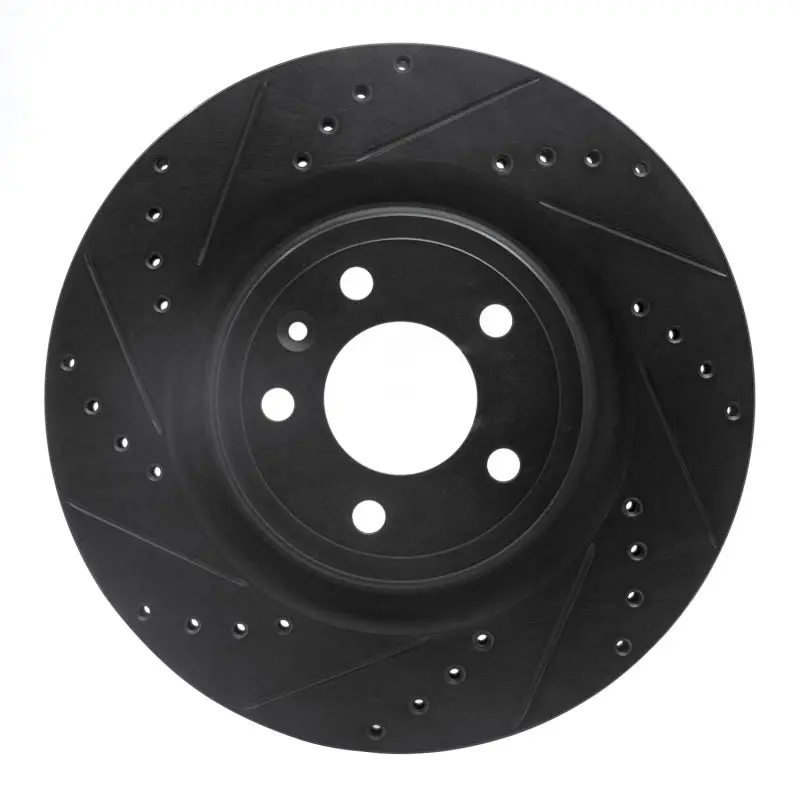 R1 11-14 Ford Mustang Front Left Drilled & Slotted Black Brake Rotor 1