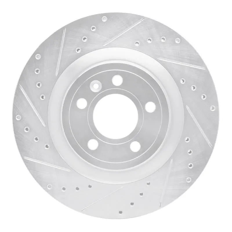 R1 11-14 Ford Mustang Front Left Drilled & Slotted Silver Brake Rotor 1