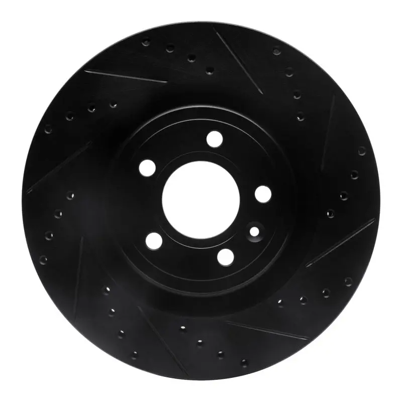 R1 11-14 Ford Mustang Front Right Drilled & Slotted Black Brake Rotor 1