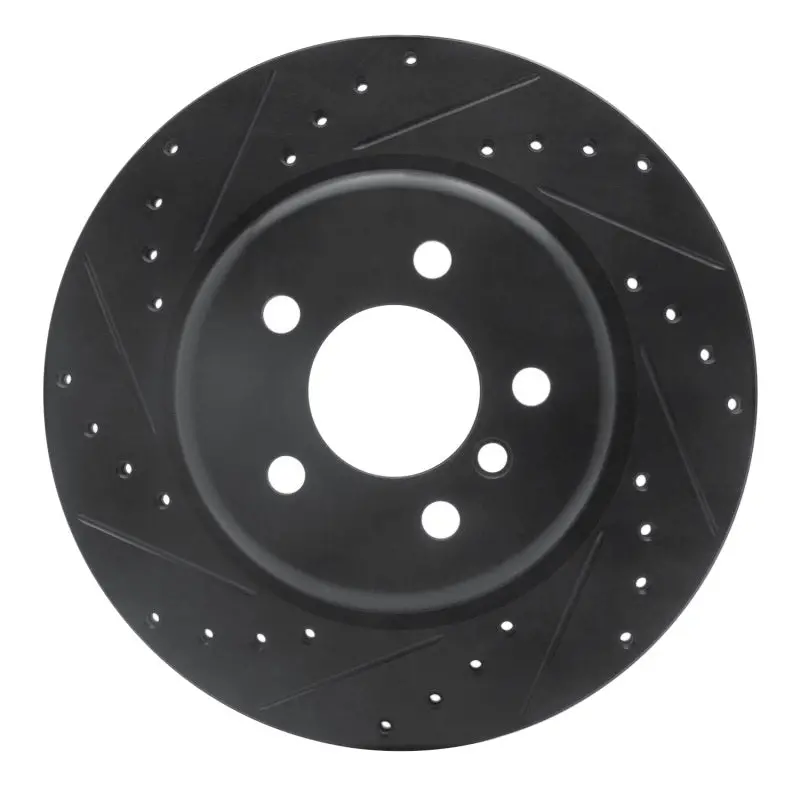R1 11-16 Bmw 535I Rear Left Drilled & Slotted Black Brake Rotor 1