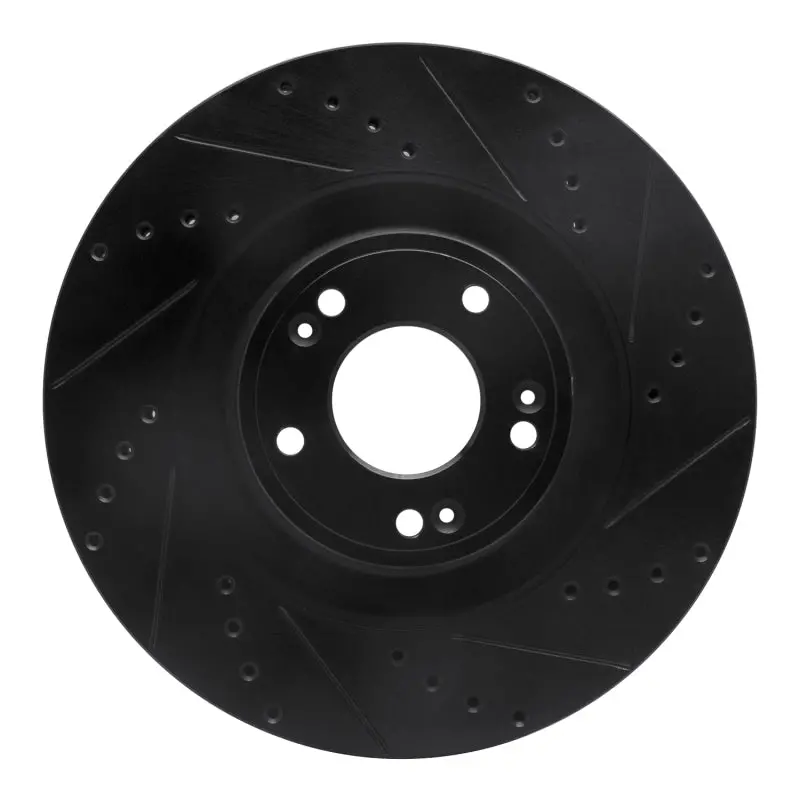 R1 11-17 Genesis G80 Front Right Drilled & Slotted Black Brake Rotor 1