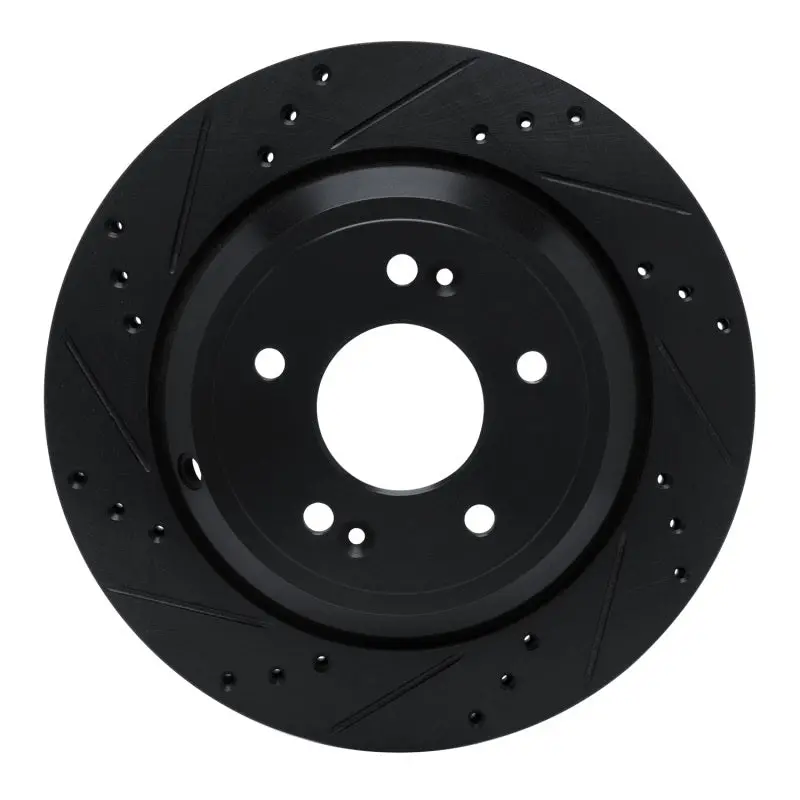 R1 11-17 Hyundai Equus Rear Left Drilled & Slotted Black Brake Rotor 1