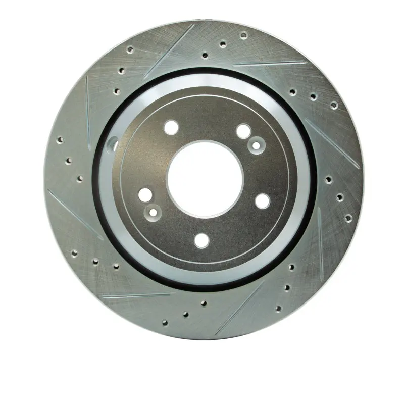 R1 11-17 Hyundai Equus Rear Left Drilled & Slotted Silver Brake Rotor 1