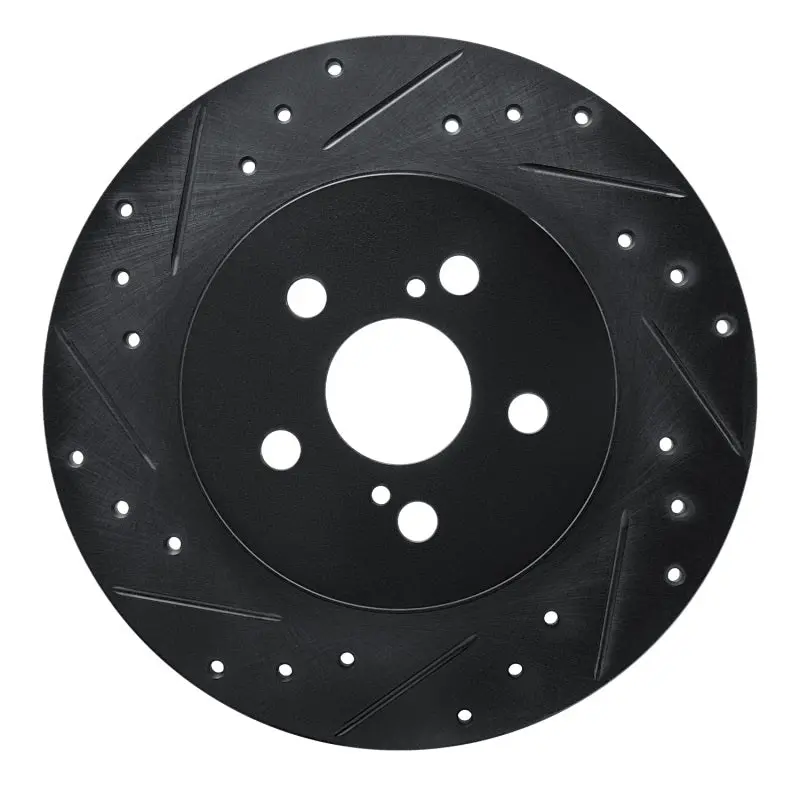 R1 11-17 Lexus Ct200h Rear Left Drilled & Slotted Black Brake Rotor 1