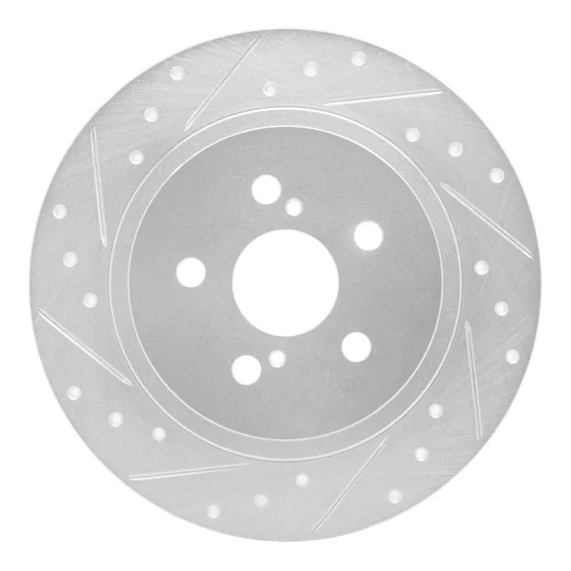 R1 11-17 Lexus Ct200h Rear Left Drilled & Slotted Silver Brake Rotor 1