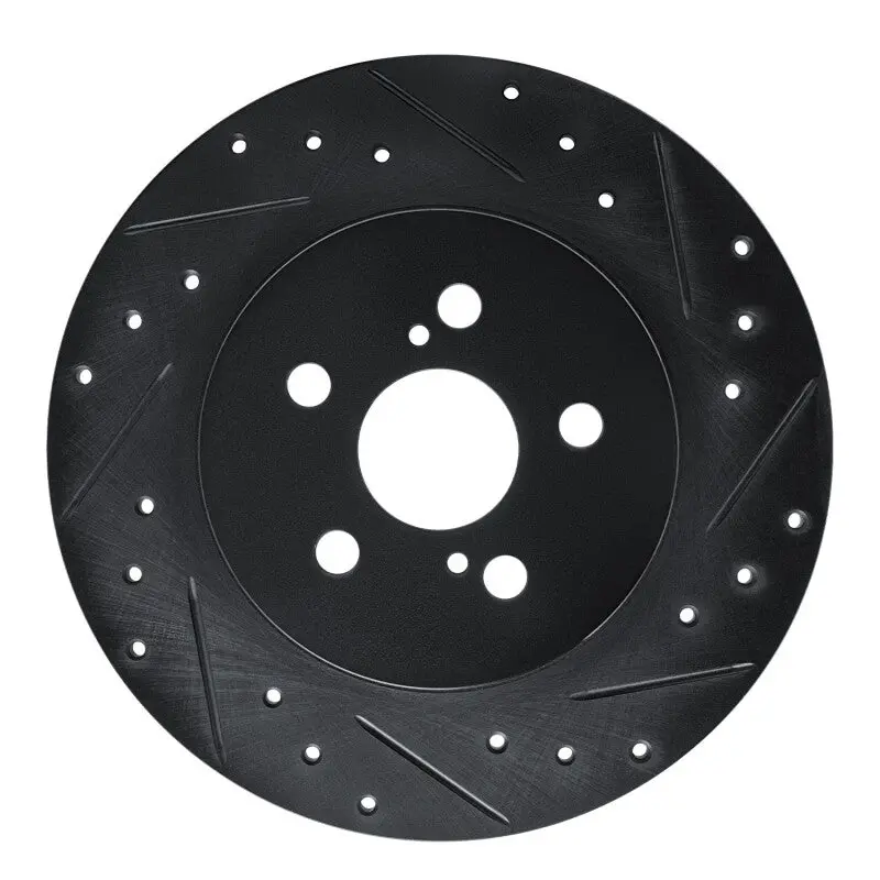 R1 11-17 Lexus Ct200h Rear Right Drilled & Slotted Black Brake Rotor 1