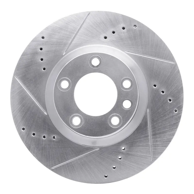 R1 11-18 Porsche Cayenne Right Front Drilled & Slotted Silver Brake Rotor 1