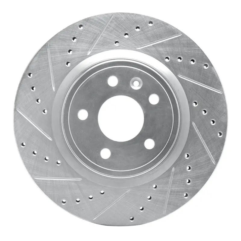 R1 11-19 Ford Explorer Front Left Drilled & Slotted Silver Brake Rotor 1