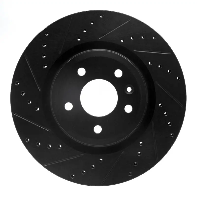 R1 11-19 Ford Flex Front Left Drilled & Slotted Black Brake Rotor 1