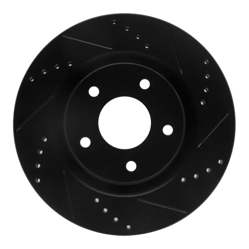 R1 11-19 Nissan Juke Front Right Drilled & Slotted Black Brake Rotor 1