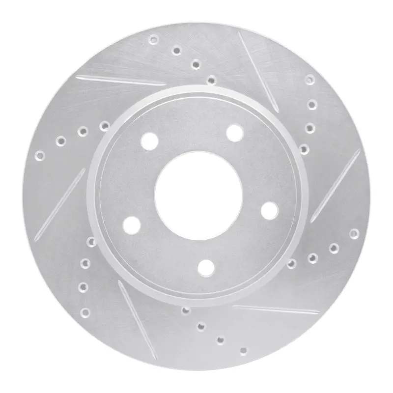 R1 11-25 Chevrolet City Express Front Right Drilled & Slotted Silver Brake Rotor 1