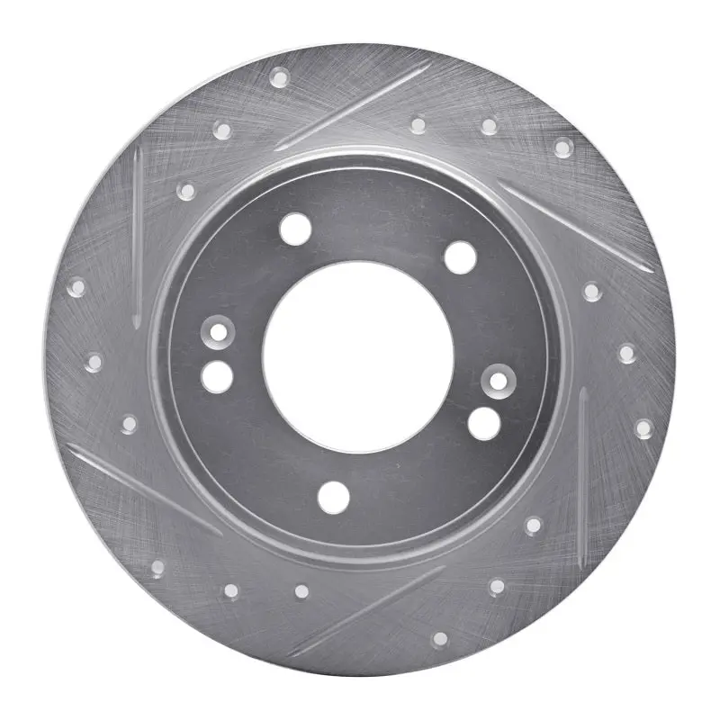 R1 11-25 Hyundai Elantra Coupe Rear Left Drilled & Slotted Silver Brake Rotor 1