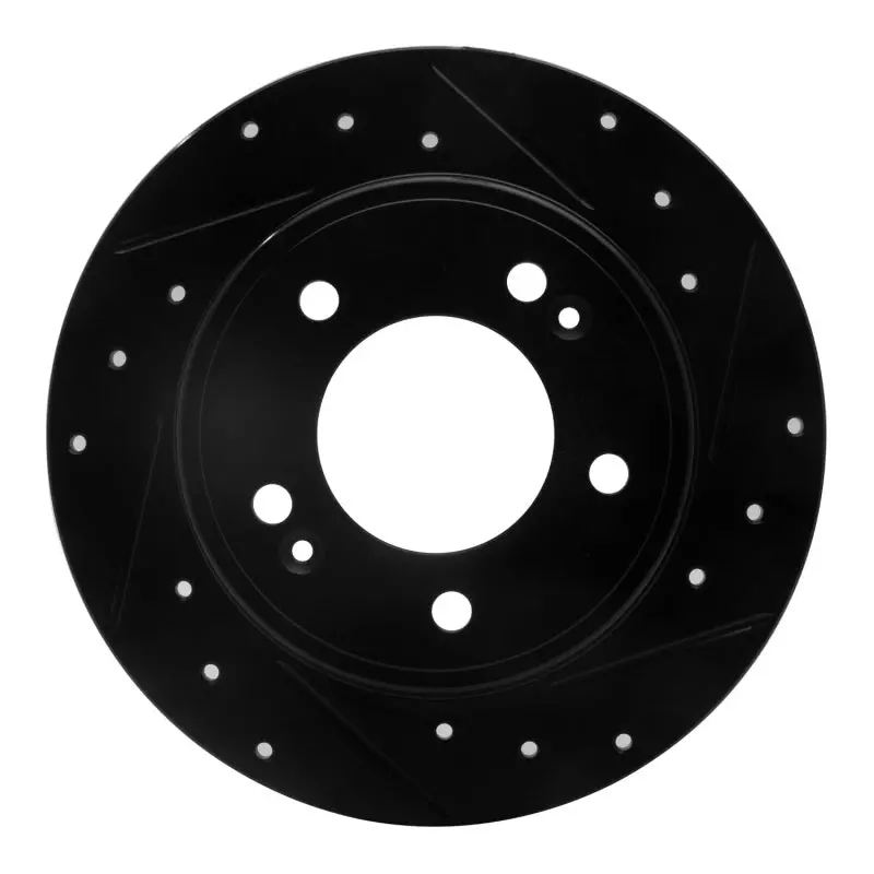 R1 11-25 Hyundai Elantra Coupe Rear Right Drilled & Slotted Black Brake Rotor 1
