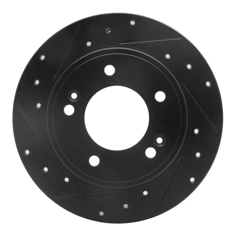 R1 11-25 Hyundai Kona Rear Left Drilled & Slotted Black Brake Rotor 1