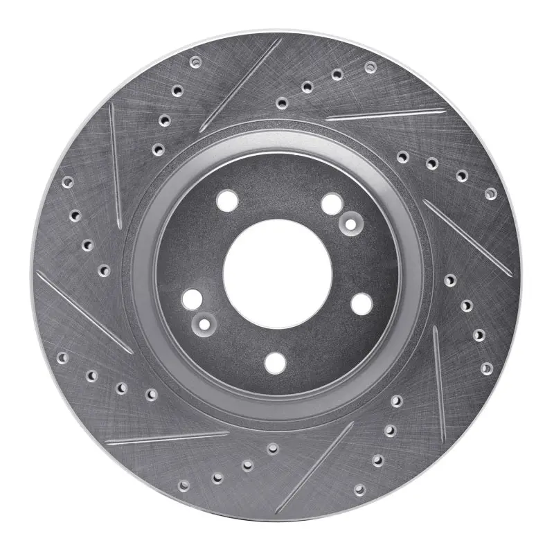 R1 11-25 Hyundai Tucson Front Left Drilled & Slotted Silver Brake Rotor 1