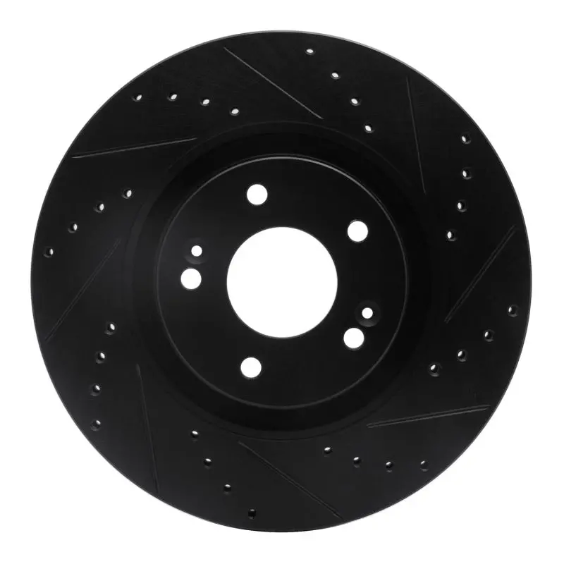 R1 11-25 Hyundai Tucson Front Right Drilled & Slotted Black Brake Rotor 1