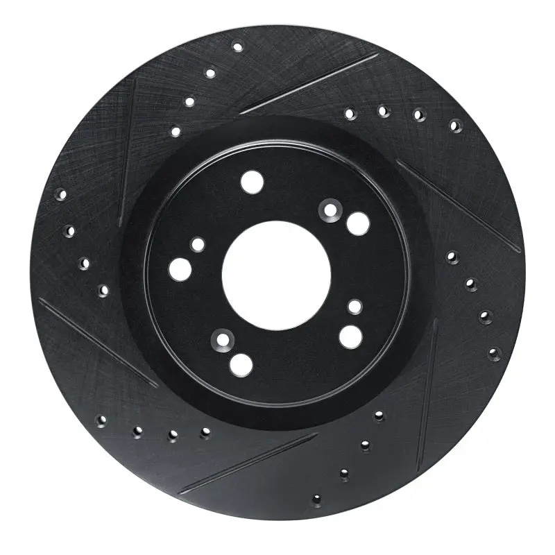 R1 12-16 Honda Cr-V Front Left Drilled & Slotted Black Brake Rotor 1