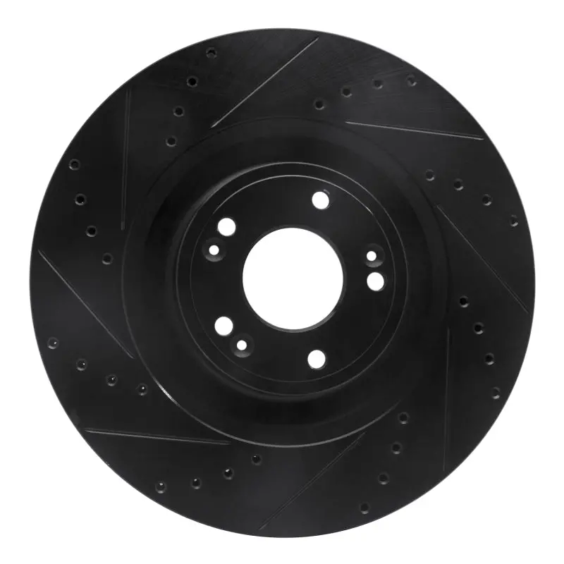 R1 12-17 Genesis G80 Front Left Drilled & Slotted Black Brake Rotor 1