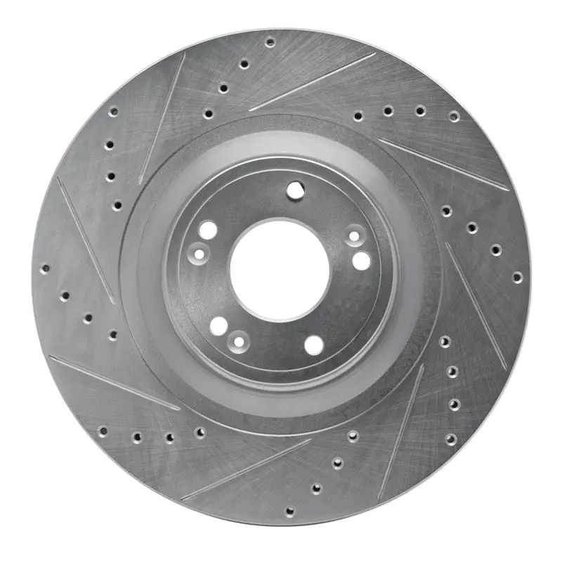 R1 12-17 Genesis G80 Front Left Drilled & Slotted Silver Brake Rotor 1