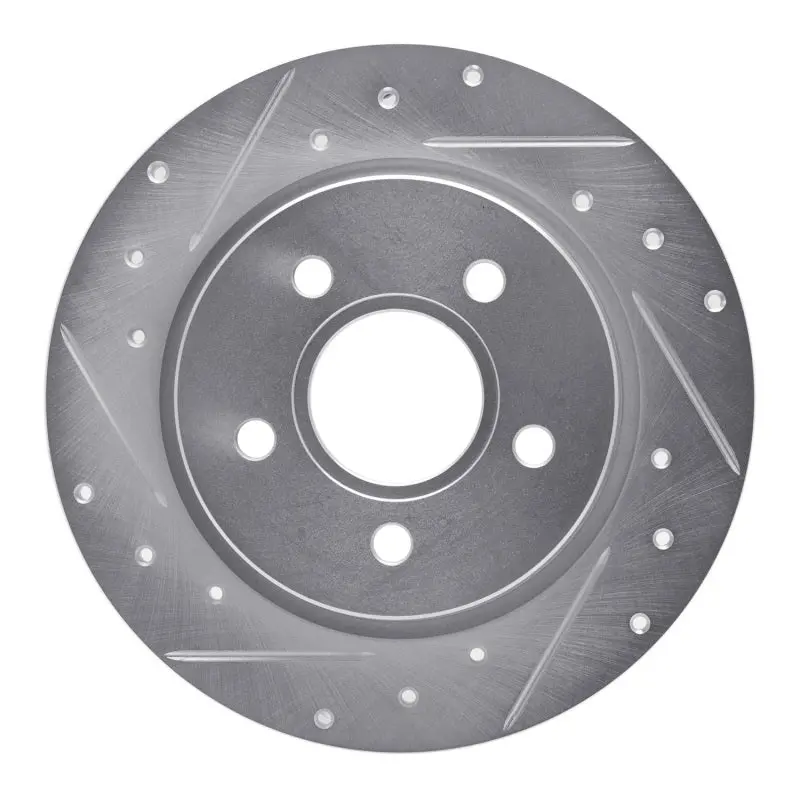 R1 12-18 Ford Focus Rear Left Drilled & Slotted Silver Brake Rotor 1